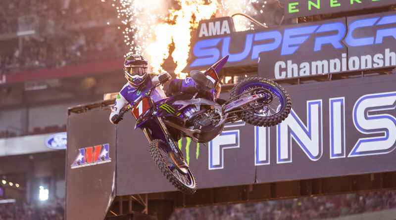 Eli Tomac lighting the torches at the Glendale AMA Supercross event